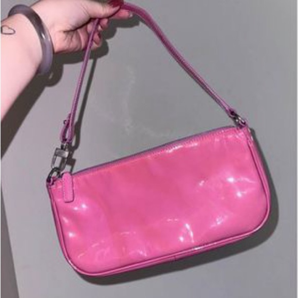 By Far Rachel patent leather shoulder bag Barbie pink